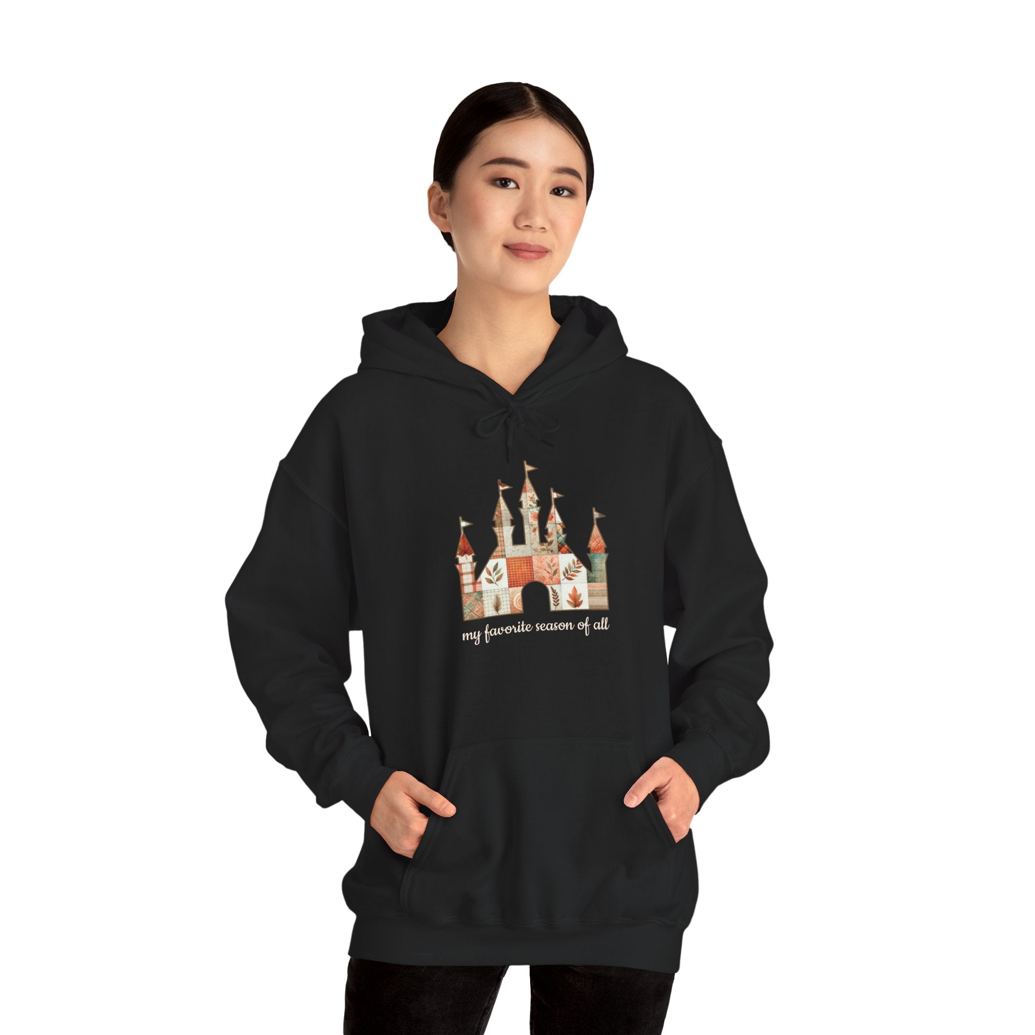 Patchwork Castle Unisex Hooded Sweatshirt: Cozy Apparel for Fall