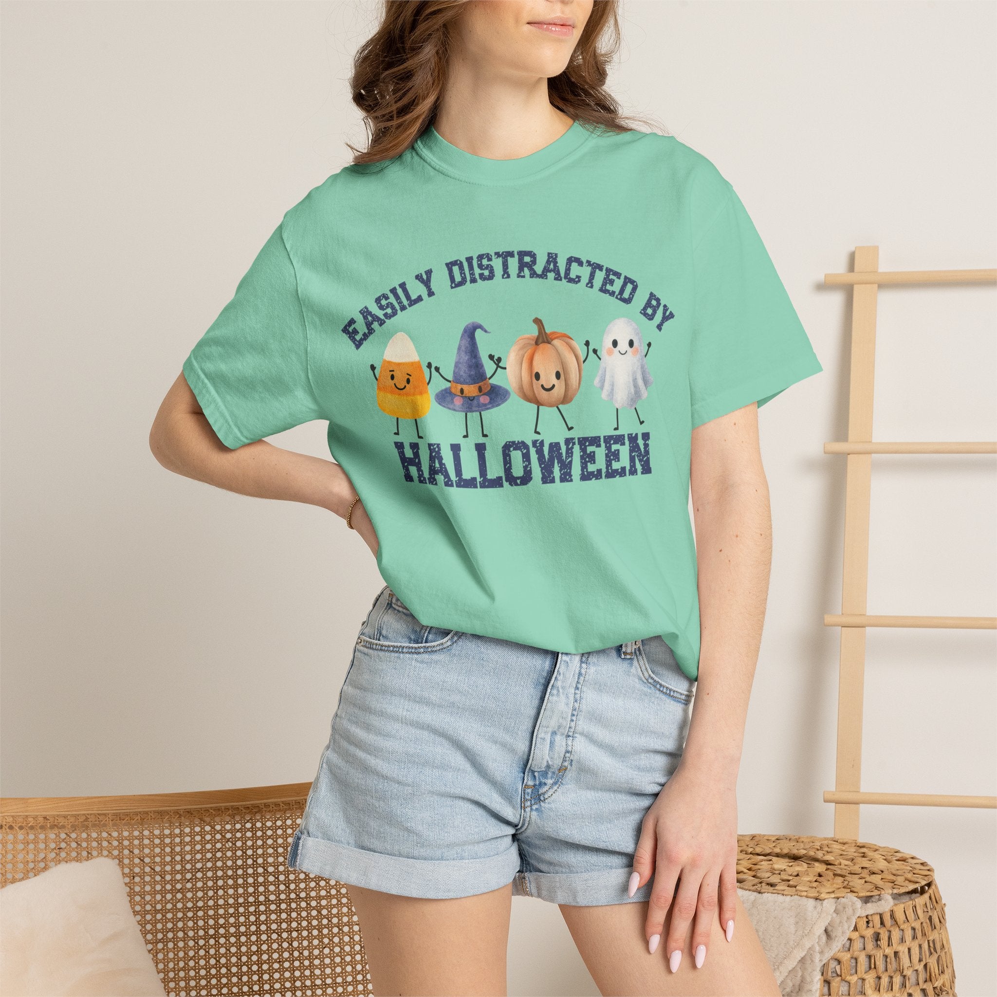 Halloween T-Shirt, Easily Distracted by Halloween, Cute Candy & Costume Graphic