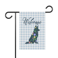 Blue Gingham German Shepherd Welcome Garden Banner, Floral Pet Décor, Outdoor Sign, Housewarming Gift
