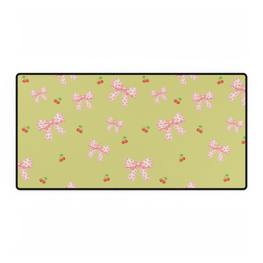 Cherries and Bows on Green Desk Mats and Mouse pads, Office Decor, Birthday Gifts, Home Workspace