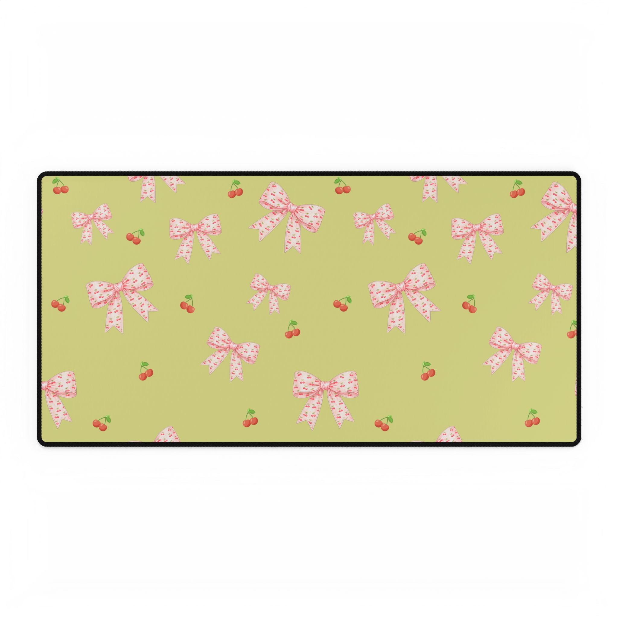 Cherries and Bows on Green Desk Mats and Mouse pads, Office Decor, Birthday Gifts, Home Workspace