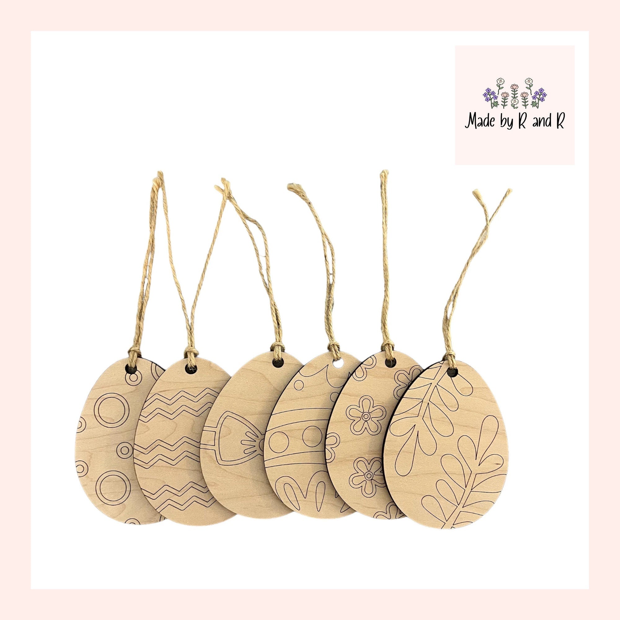 Wood Easter Egg Ornaments For Coloring (Set of 6)