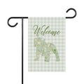 Green Gingham Bulldog Welcome Garden Banner, Floral Pet Décor, Outdoor Sign, Housewarming Gift