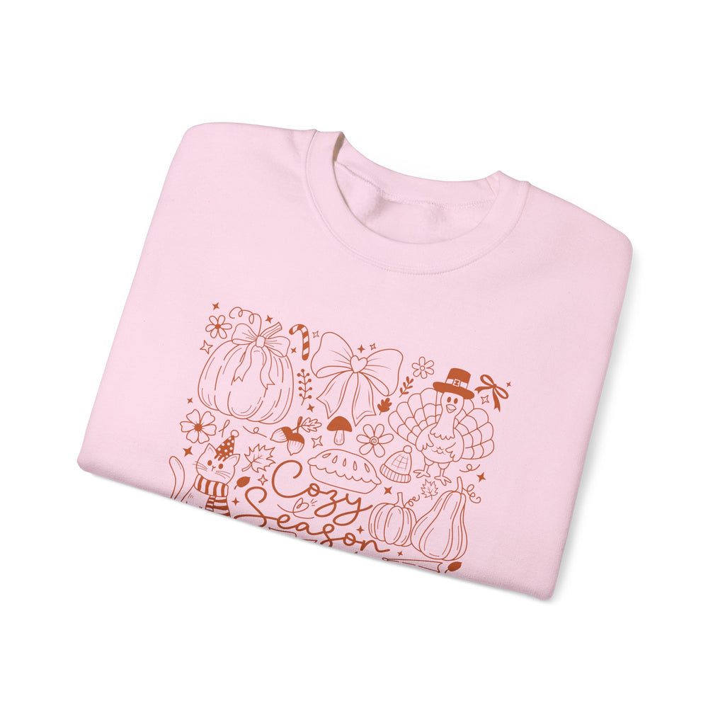 Cozy Season Crewneck Sweatshirt, Autumn Pumpkin & Leaves Fall Design