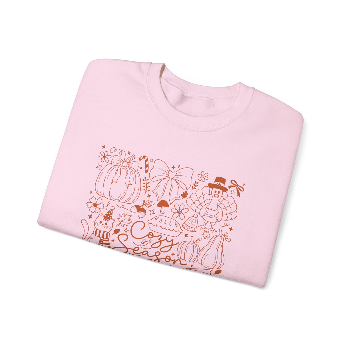Cozy Season Crewneck Sweatshirt, Autumn Pumpkin & Leaves Fall Design