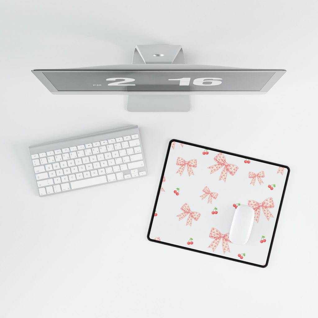 Cherries and Bows Desk Mats and Mouse pads, Office Decor, Birthday Gifts, Home Workspace