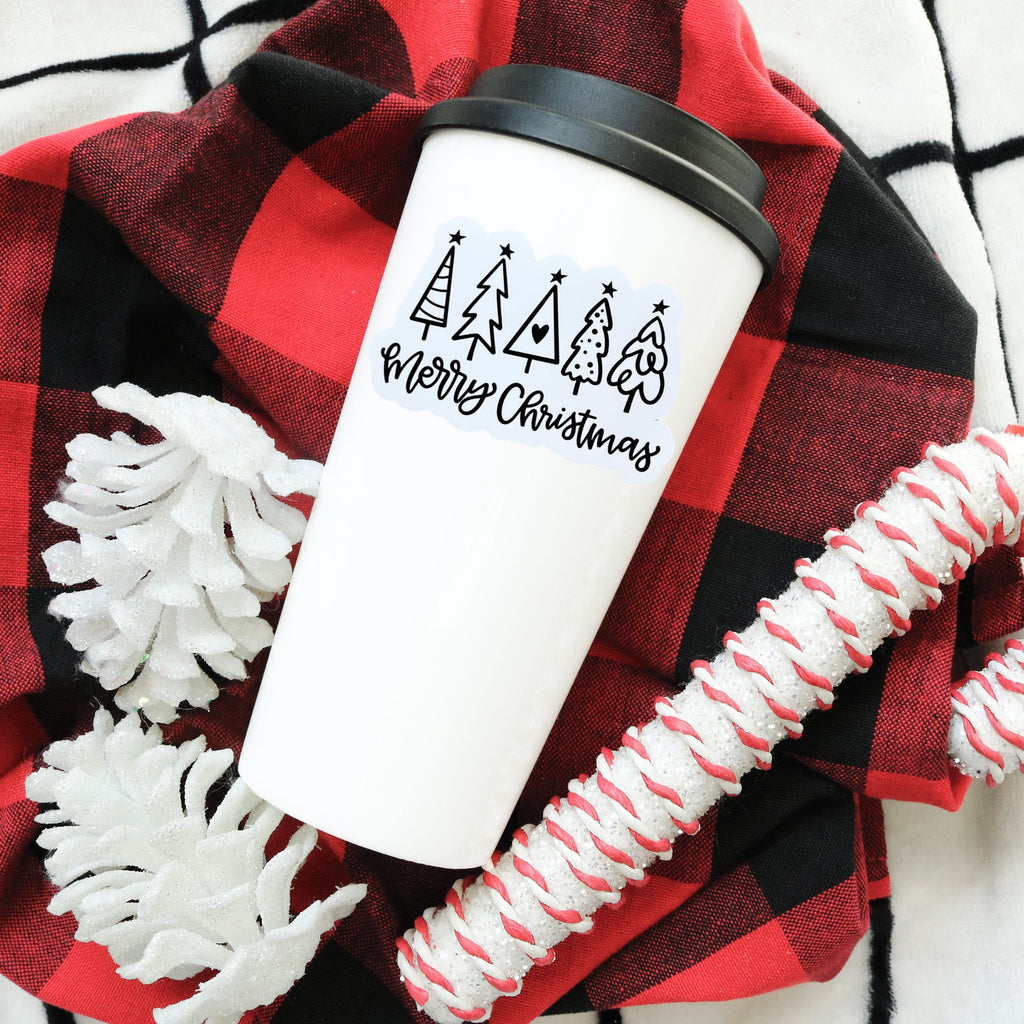 Merry Christmas Doodle Trees Sticker