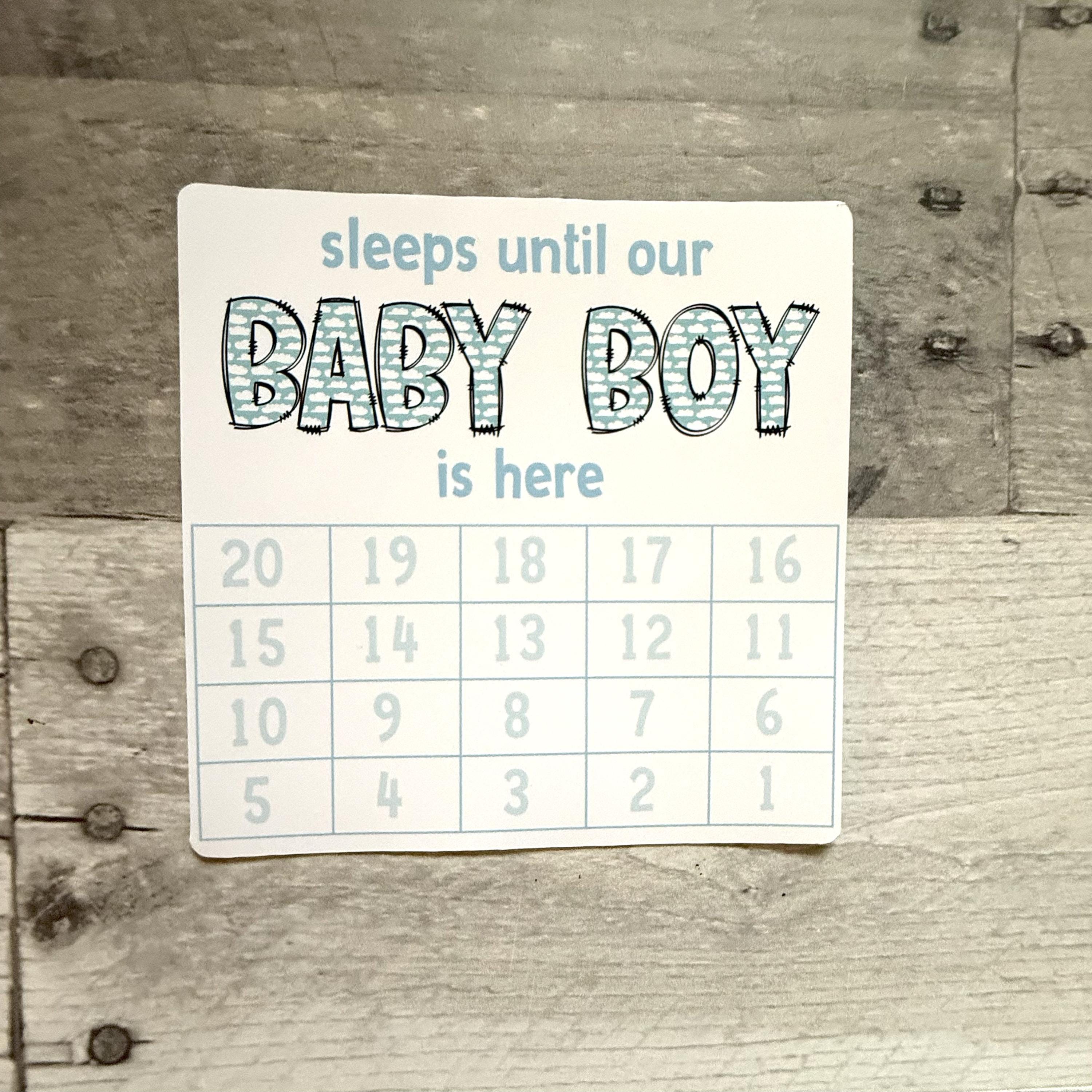 Sleeps Until Our Baby Boy Is Here Small Countdown Sticker