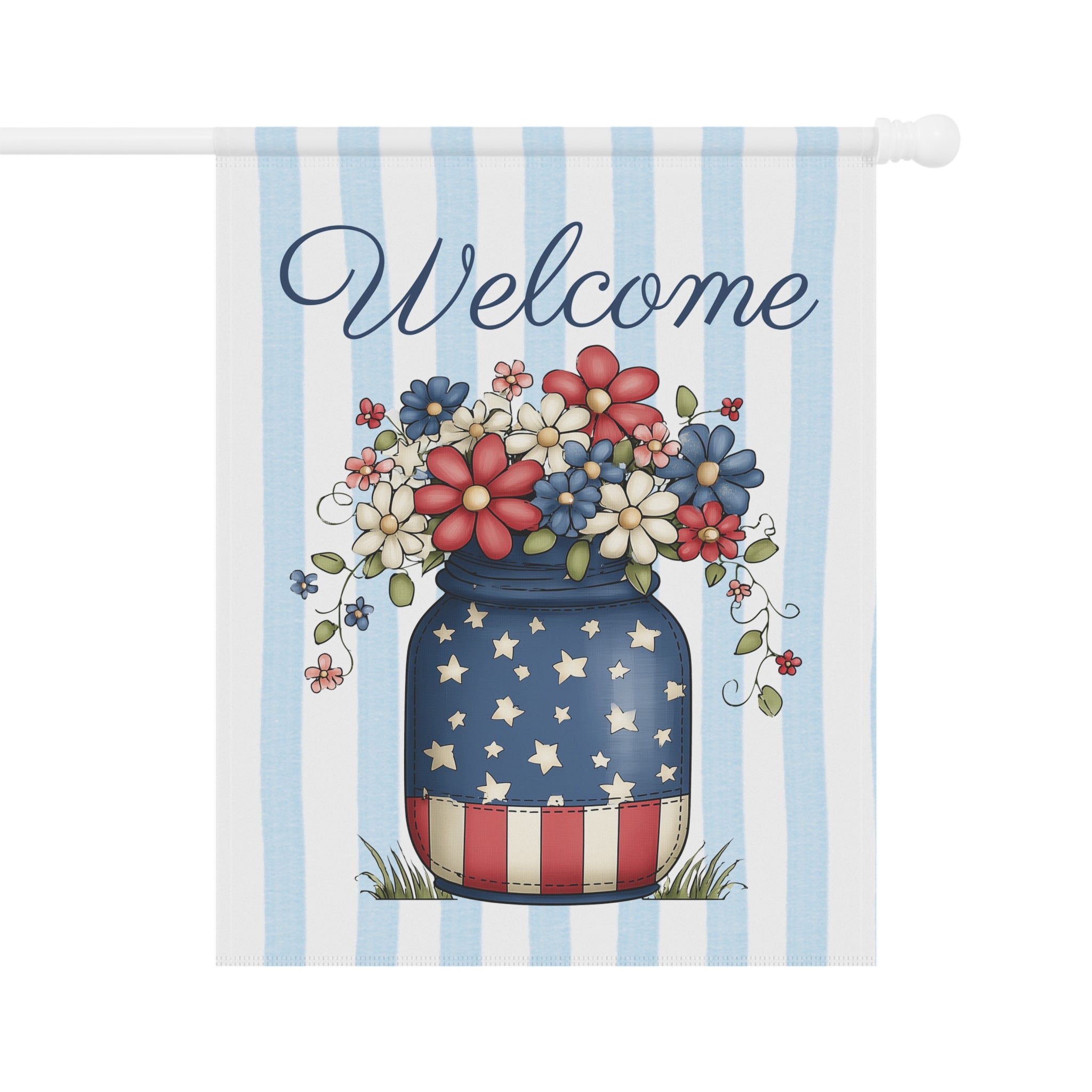 Patriotic Welcome Garden Banner, Floral Décor, Outdoor Flag, Housewarming Gift