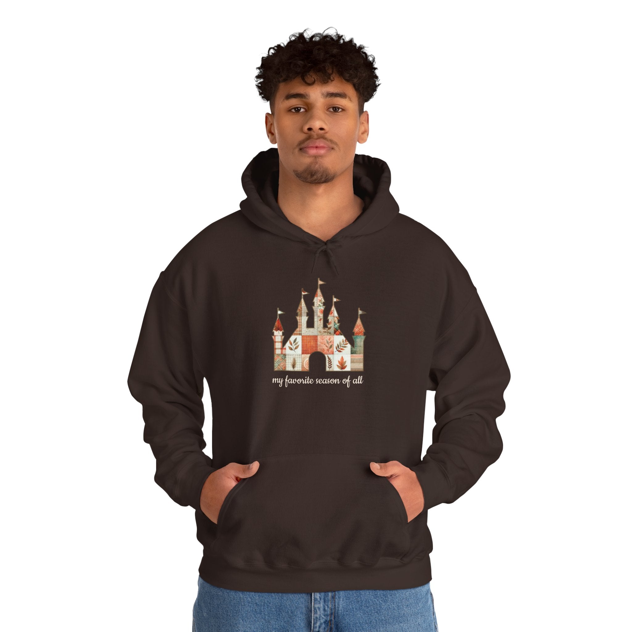 Patchwork Castle Unisex Hooded Sweatshirt: Cozy Apparel for Fall