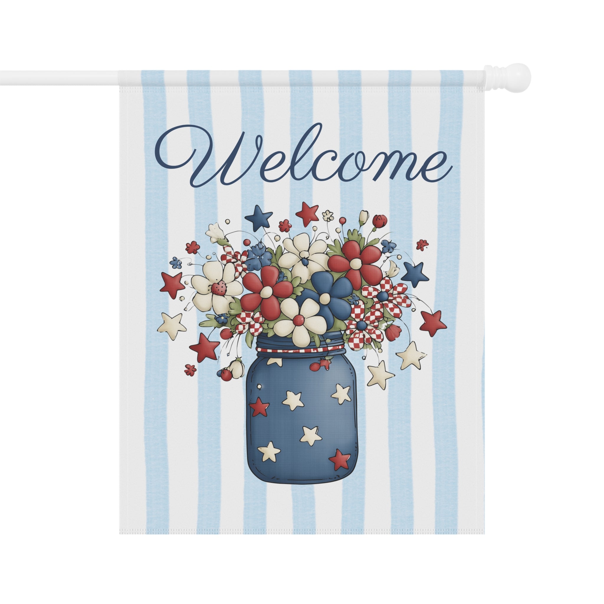 Patriotic Floral Welcome Garden Banner, Floral Décor, Outdoor Flag, Housewarming Gift