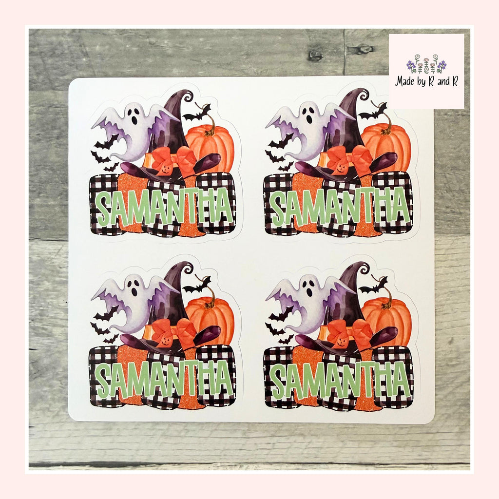Custom Halloween Stickers with Witches Hat (set of 4)