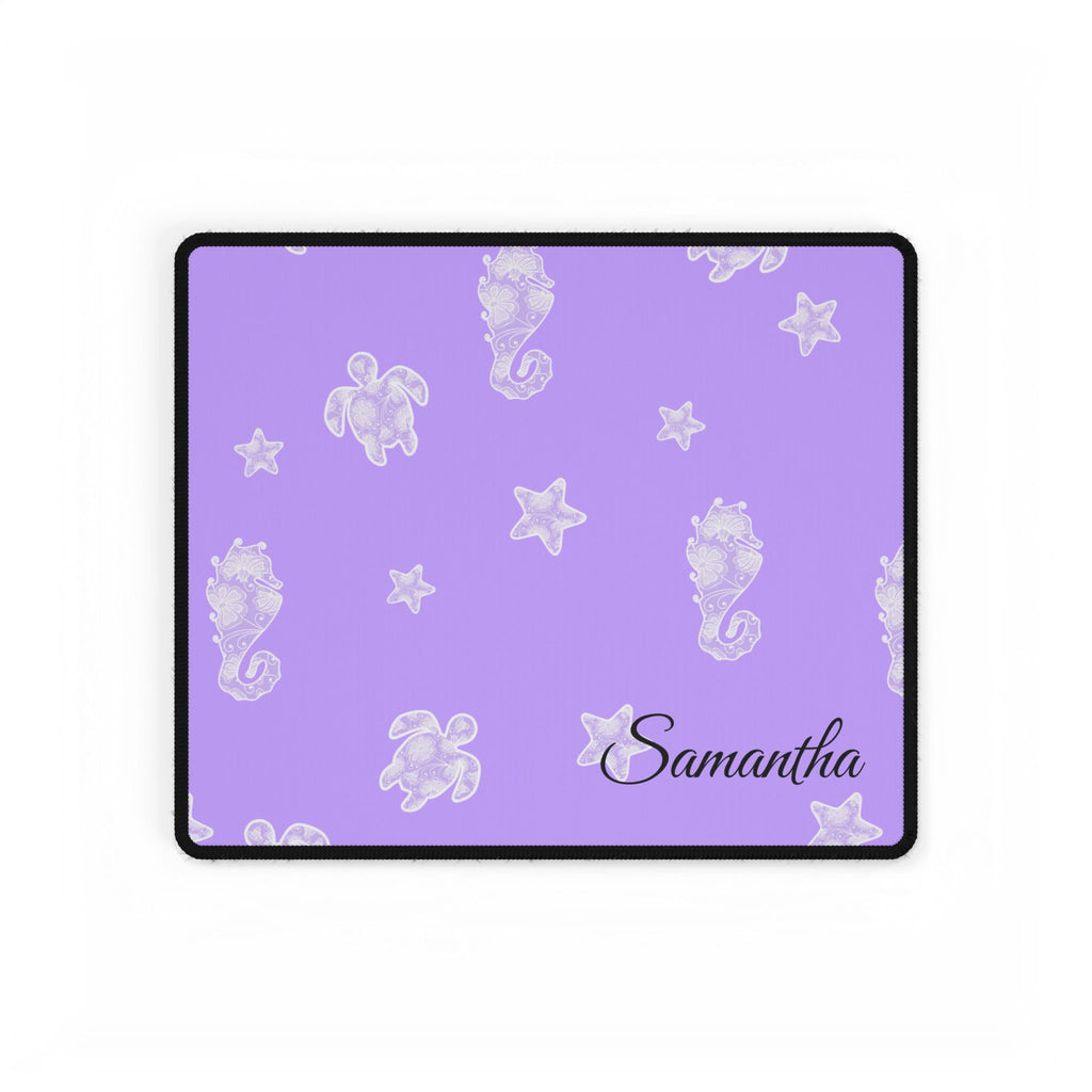 Purple Ocean Desk Mats and Mouse pads with Lace Seahorses and Turtles, Office Decor, Christmas Gifts, Home Workspace