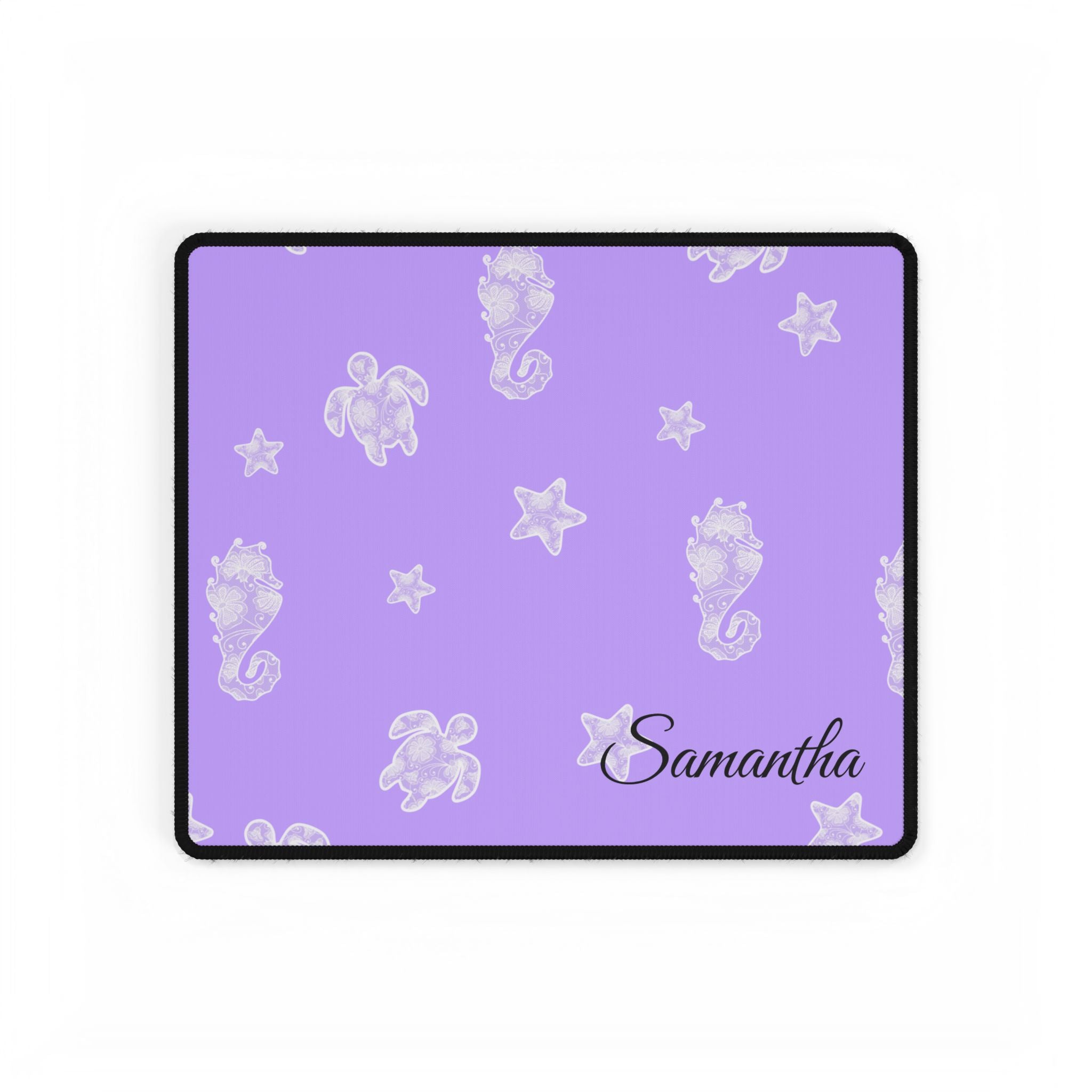 Purple Ocean Desk Mats and Mouse pads with Lace Seahorses and Turtles, Office Decor, Christmas Gifts, Home Workspace