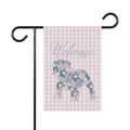 Purple Gingham Bulldog Welcome Garden Banner, Floral Pet Décor, Outdoor Sign, Housewarming Gift