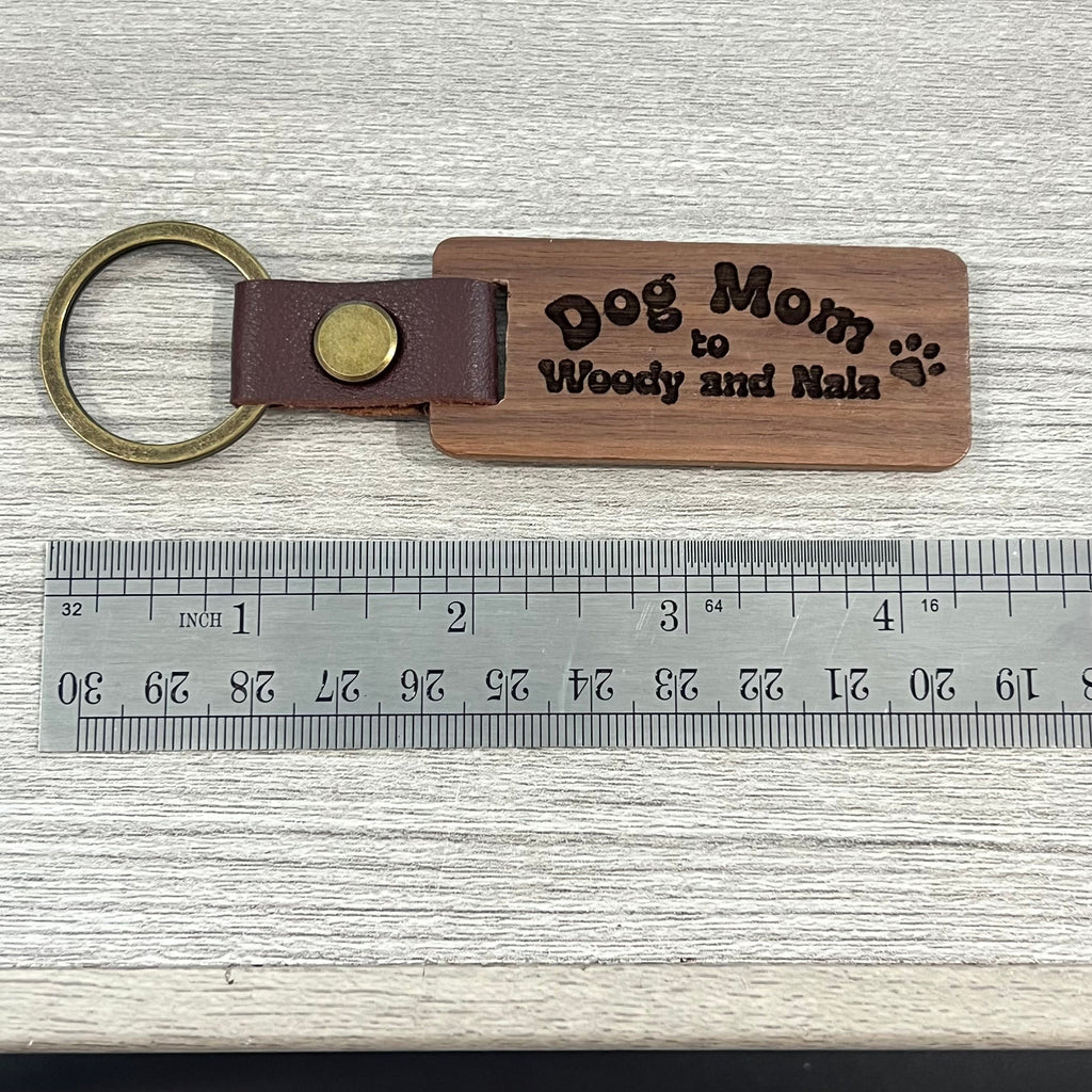 Custom Dog Mom Laser Engraved Wood Keychain