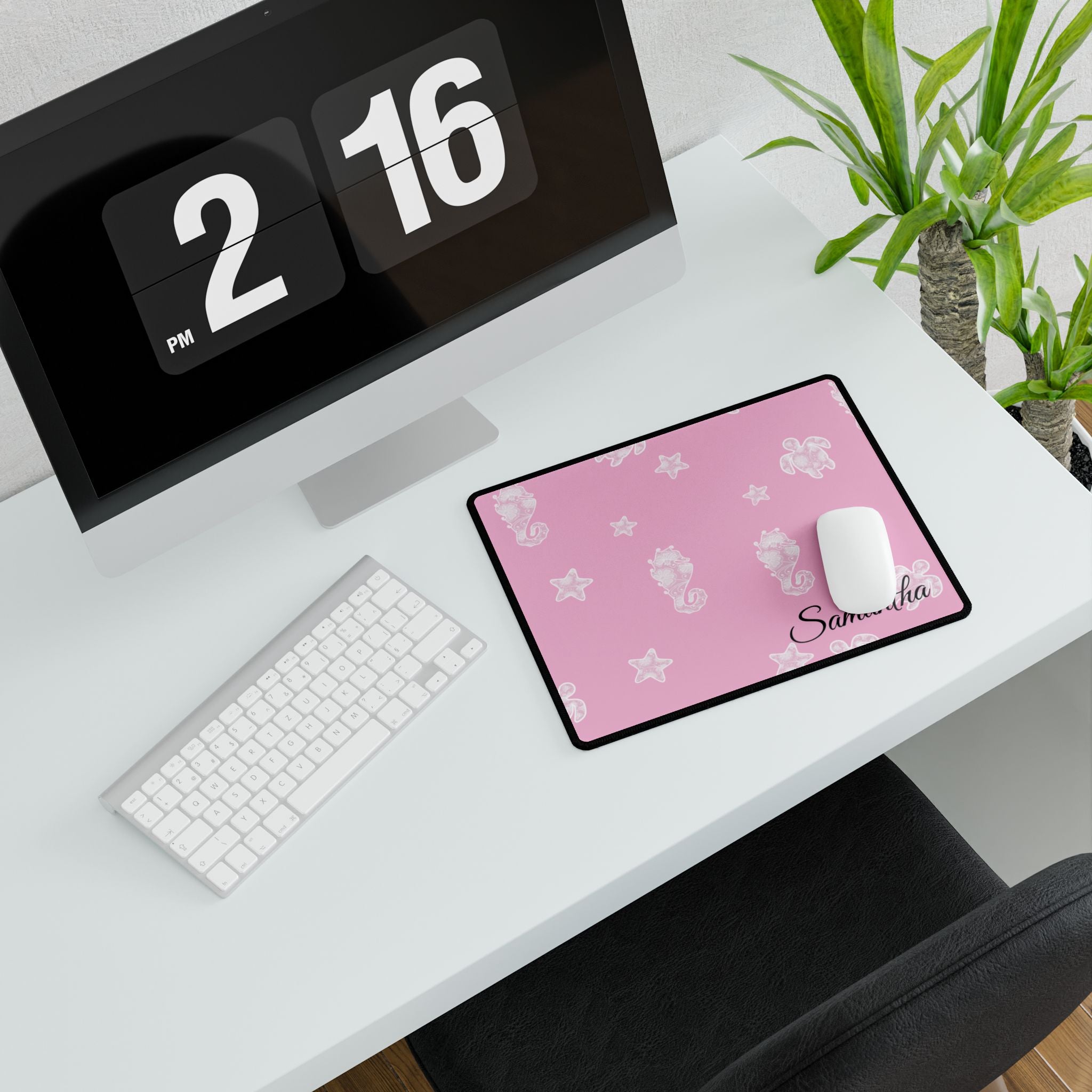 Pink Ocean Desk Mats and Mouse pads with Lace Seahorses and Turtles, Office Decor, Christmas Gifts, Home Workspace