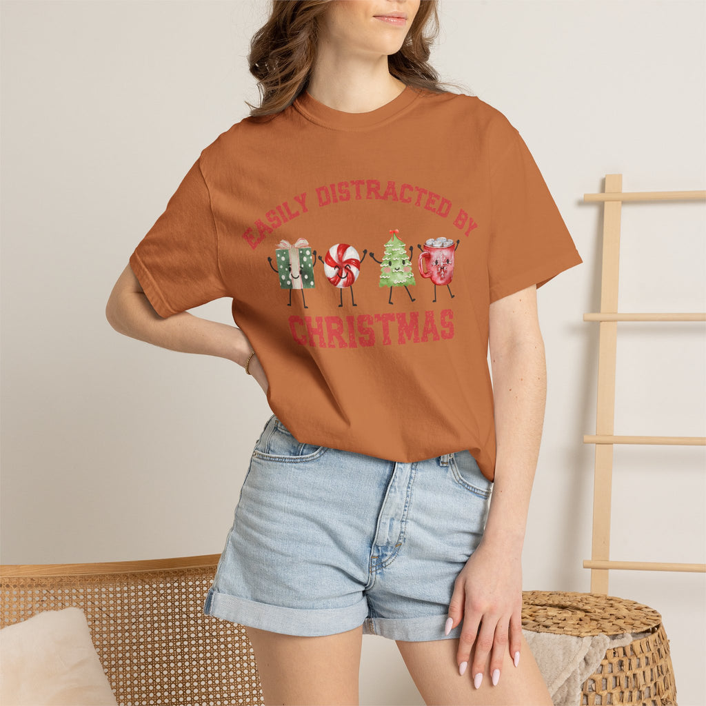 Easily Distracted by Christmas T-Shirt, Funny Holiday Graphic Tee