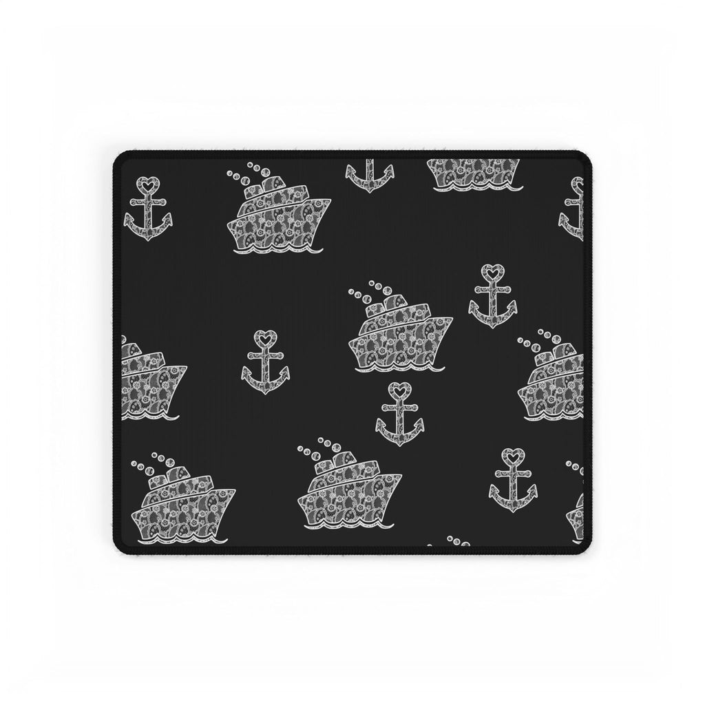 Black Cruise Ship Desk Mats and Mouse pads with White Lace Anchors and Ships, Office Decor, Cruise Gifts, Home Workspace