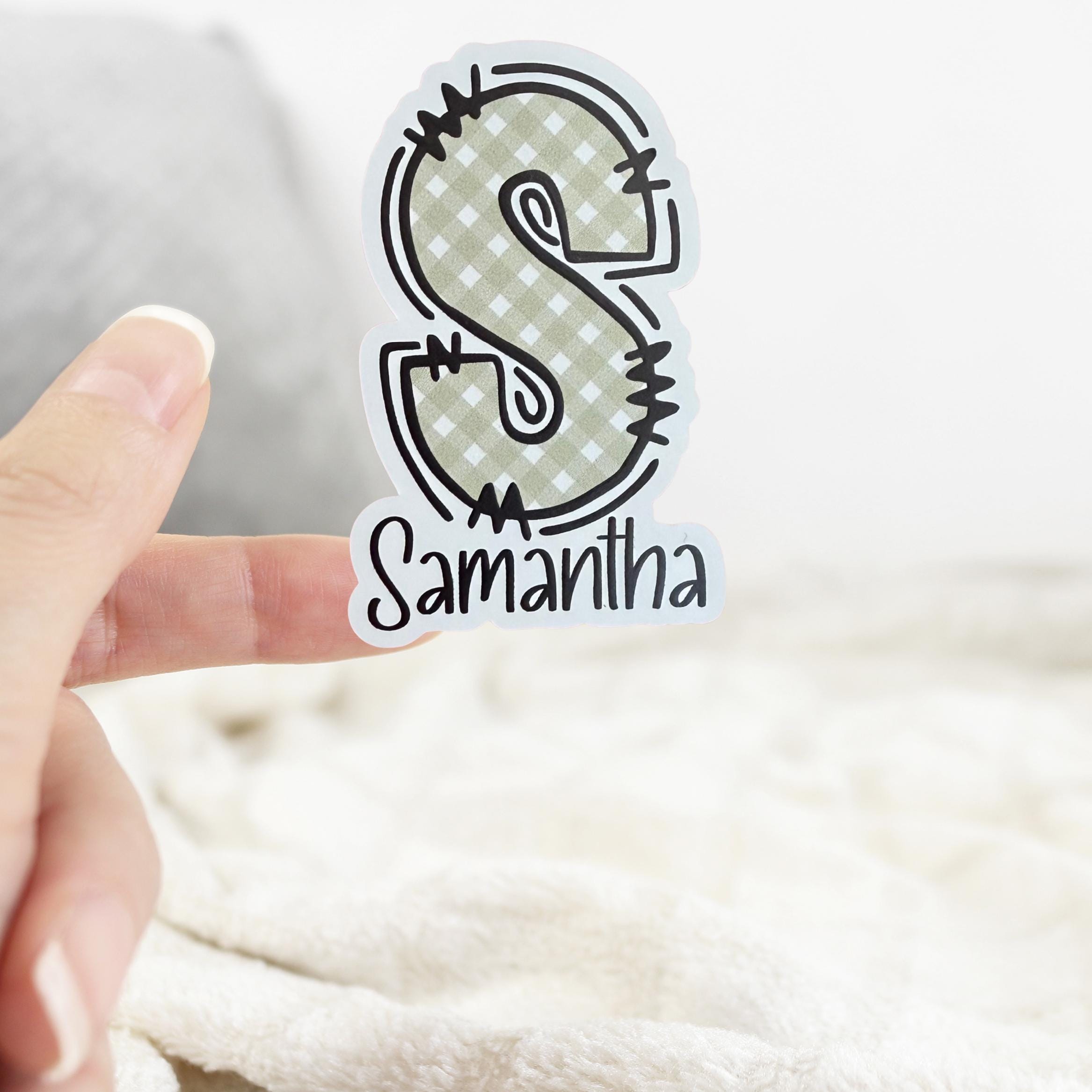 Custom Name and Monogram Green Gingham Stickers (set of 12)