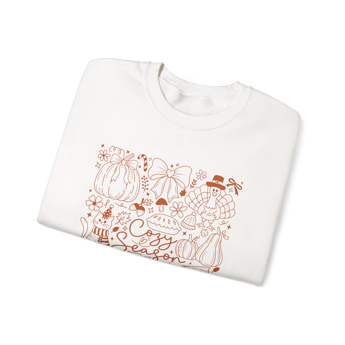 Cozy Season Crewneck Sweatshirt, Autumn Pumpkin & Leaves Fall Design