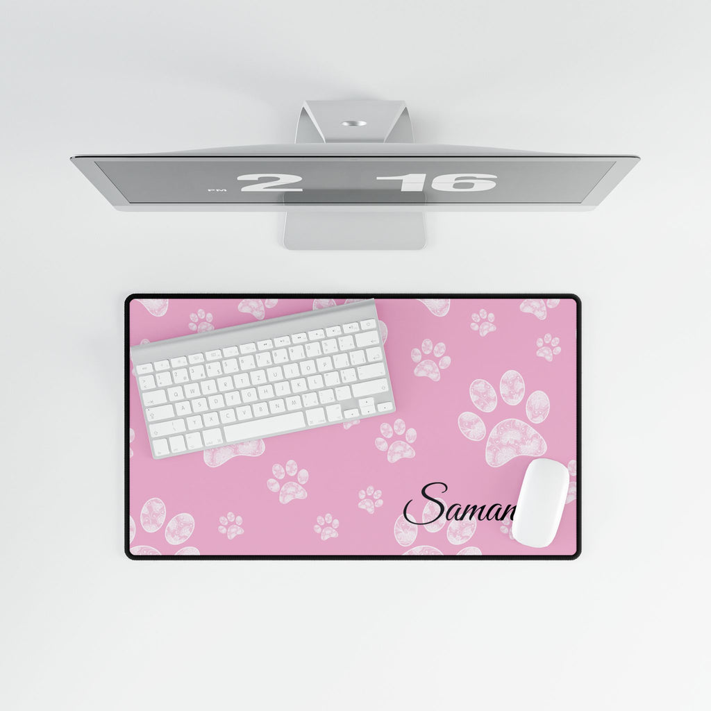 Personalized Pink Paw Print Desk Mats and Mouse pads with Lace Seahorses and Turtles, Office Decor, Christmas Gifts, Home Workspace