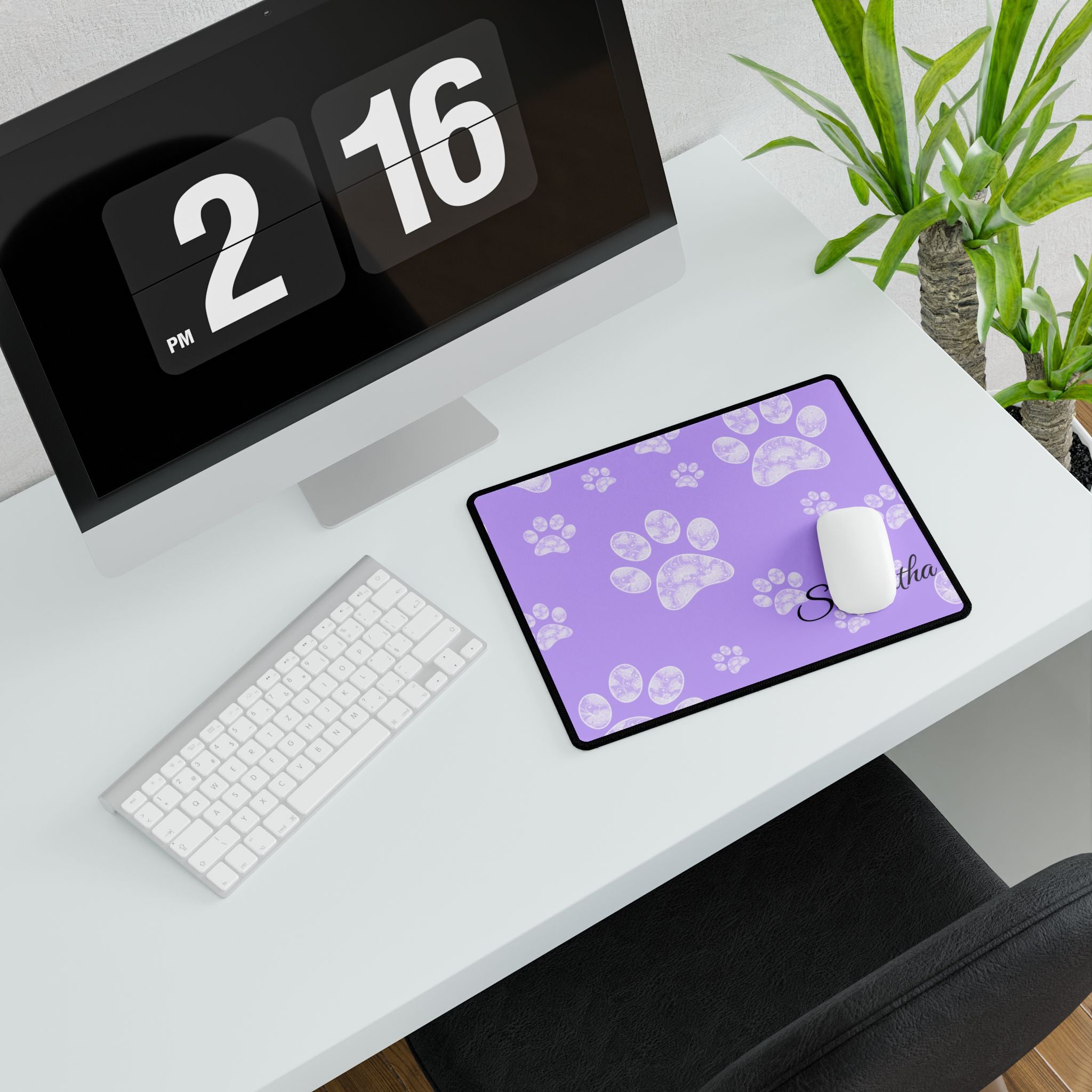 Custom Purple Paw Print Desk Mats and Mouse pads with Lace Seahorses and Turtles, Office Decor, Christmas Gifts, Home Workspace
