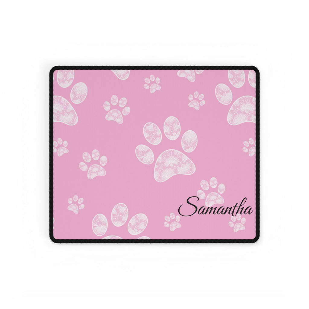 Personalized Pink Paw Print Desk Mats and Mouse pads with Lace Seahorses and Turtles, Office Decor, Christmas Gifts, Home Workspace