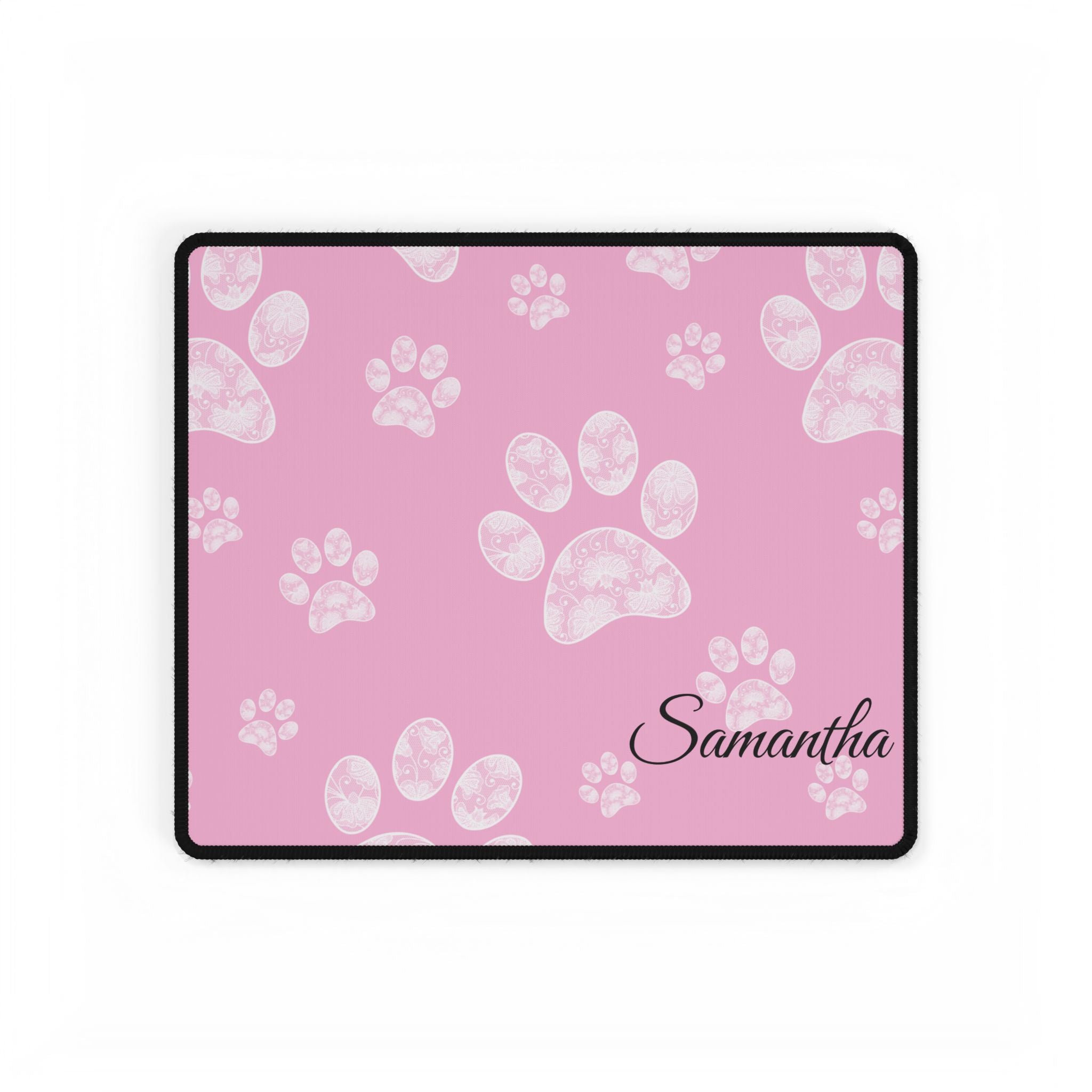 Personalized Pink Paw Print Desk Mats and Mouse pads with Lace Seahorses and Turtles, Office Decor, Christmas Gifts, Home Workspace