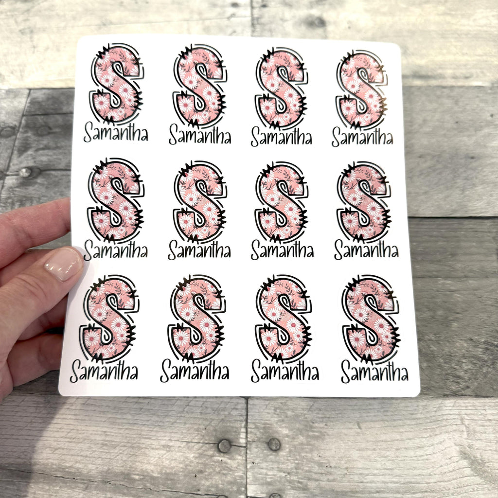 Custom Name and Monogram Pink Floral Boho Stickers (set of 12)