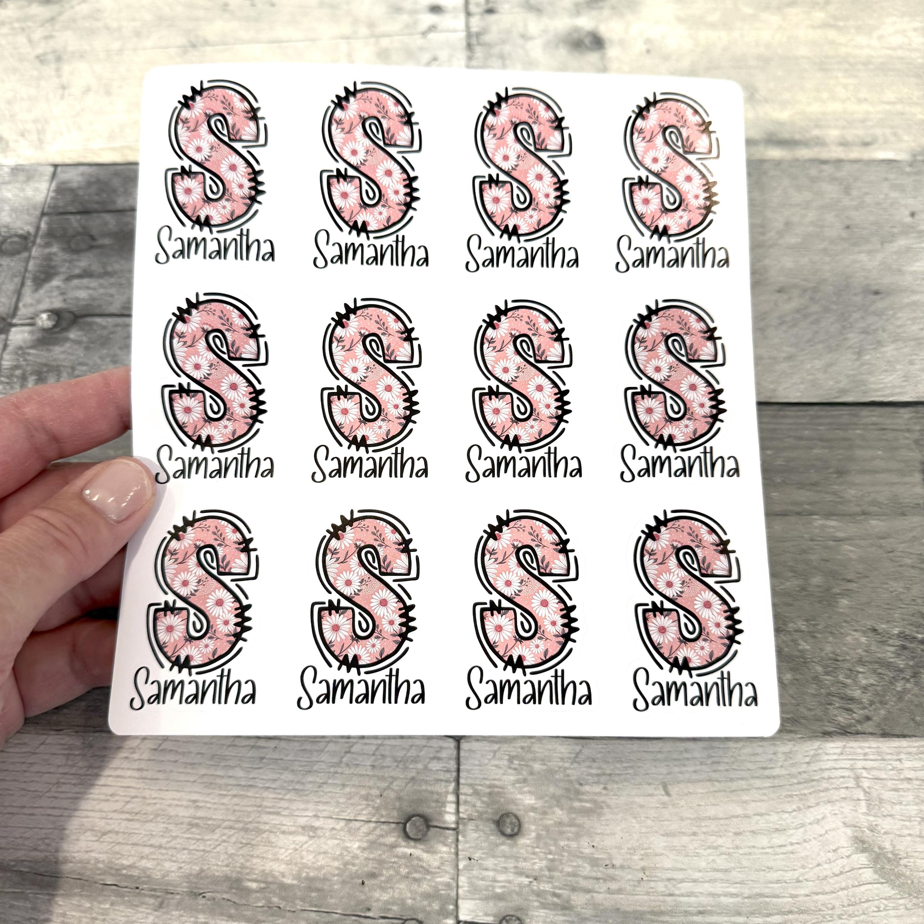 Custom Name and Monogram Pink Floral Boho Stickers (set of 12)