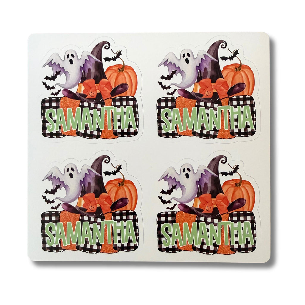 Custom Halloween Stickers with Witches Hat (set of 4)