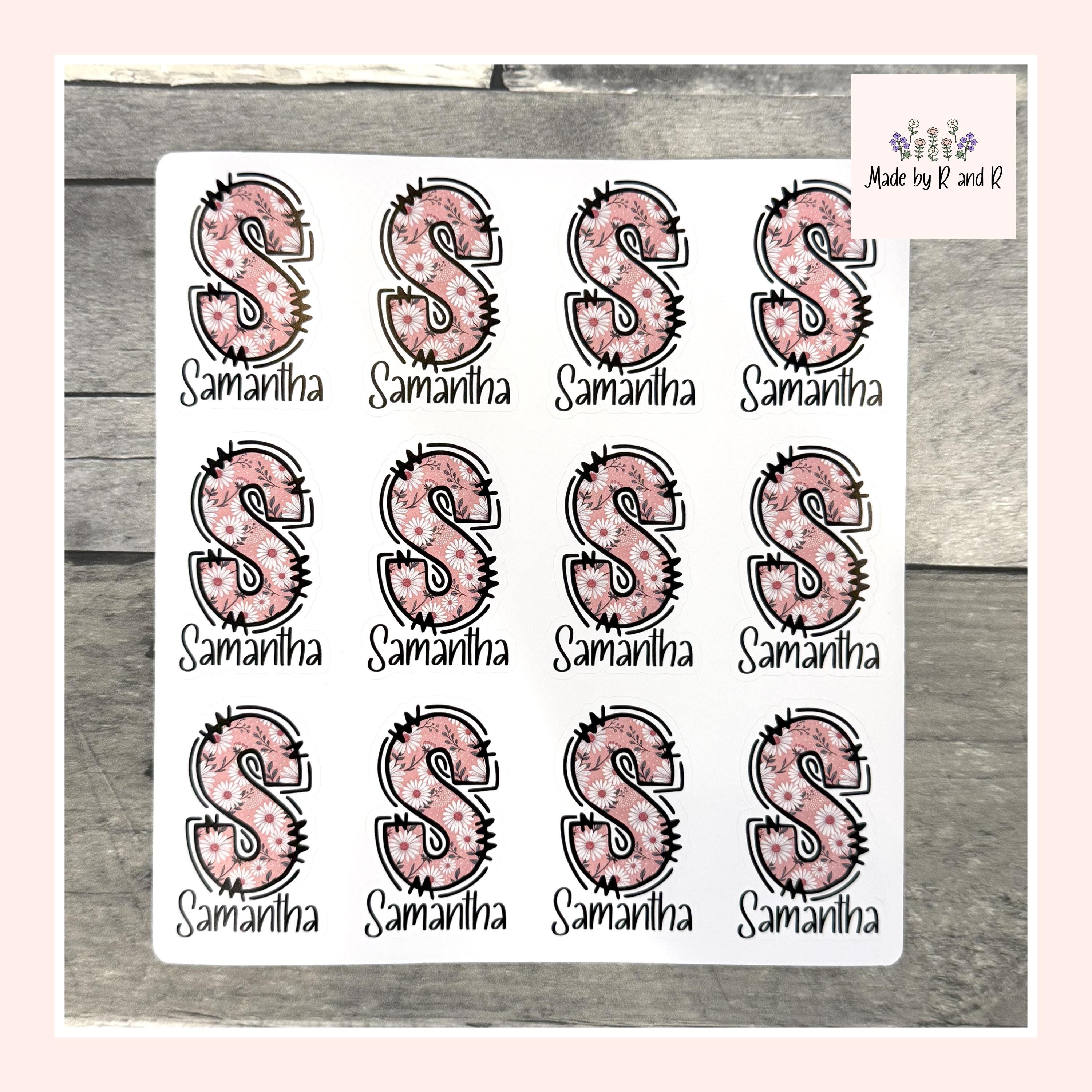 Custom Name and Monogram Pink Floral Boho Stickers (set of 12)