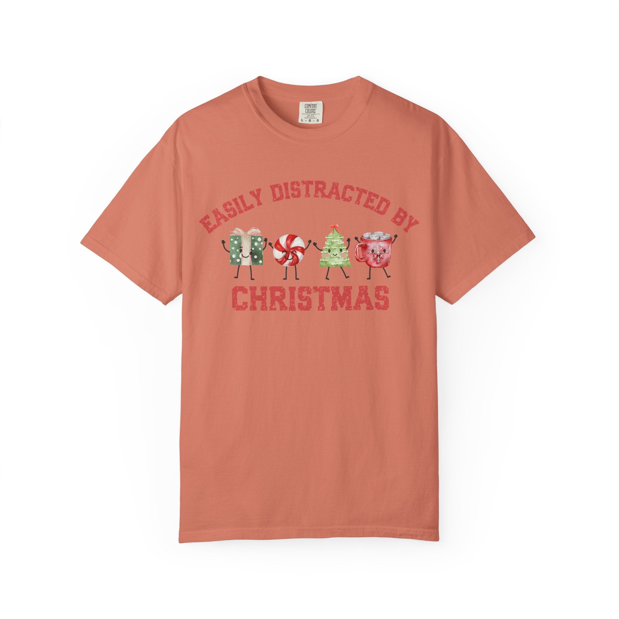 Easily Distracted by Christmas T-Shirt, Funny Holiday Graphic Tee