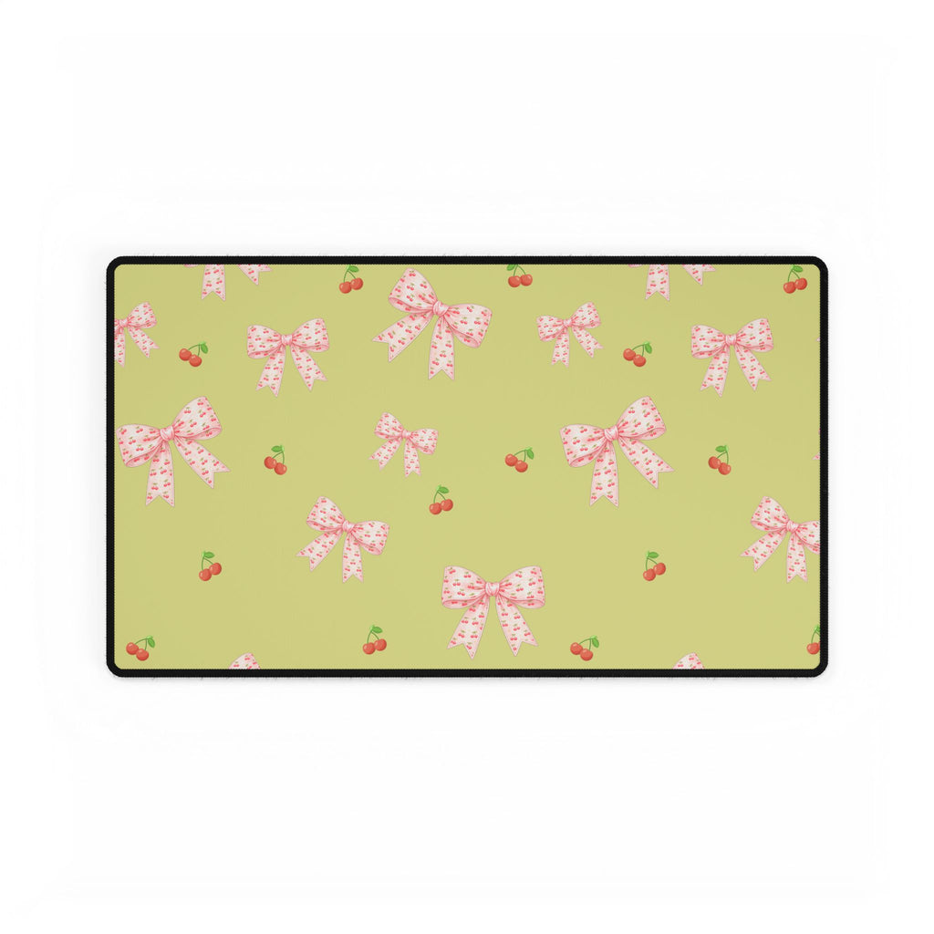 Cherries and Bows on Green Desk Mats and Mouse pads, Office Decor, Birthday Gifts, Home Workspace