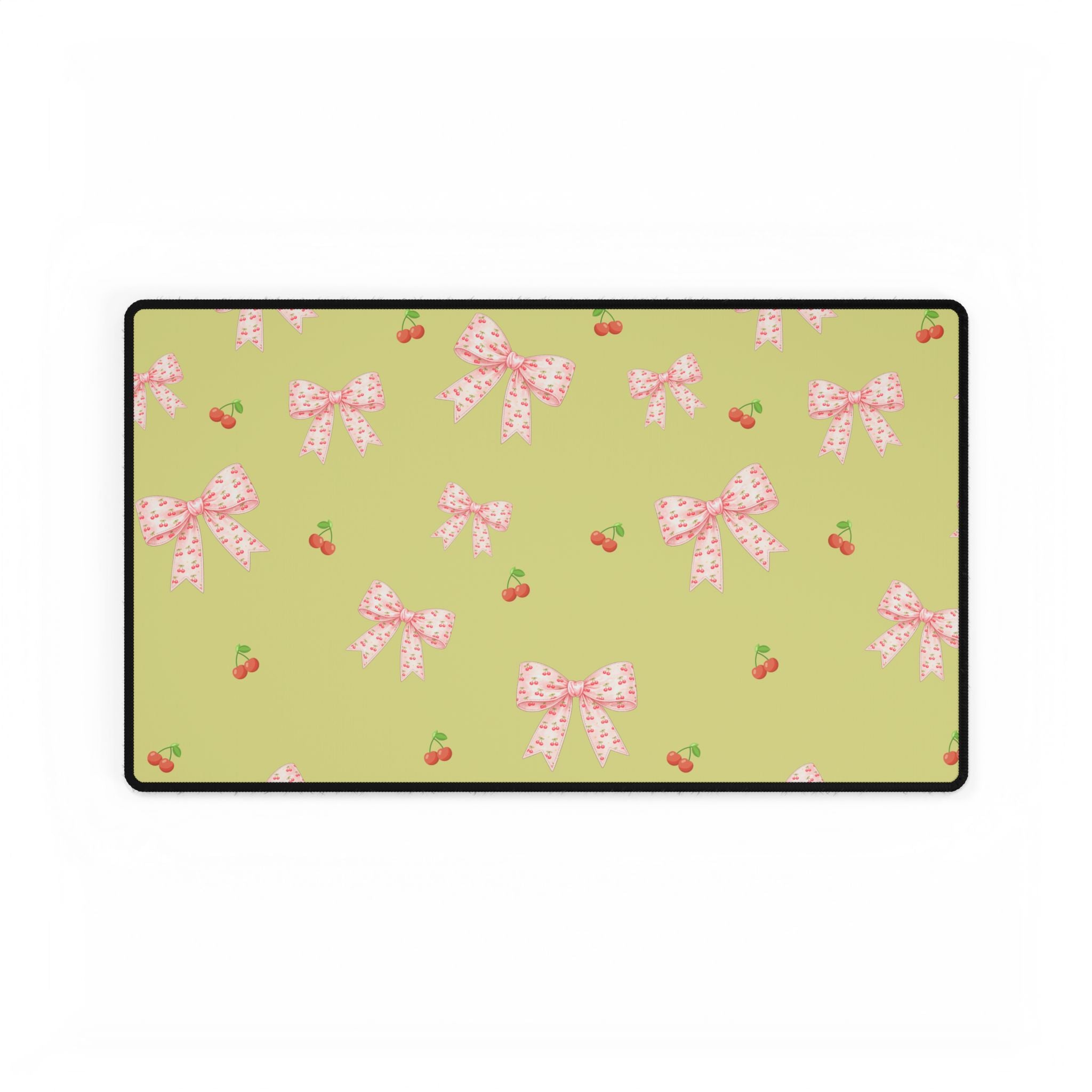 Cherries and Bows on Green Desk Mats and Mouse pads, Office Decor, Birthday Gifts, Home Workspace