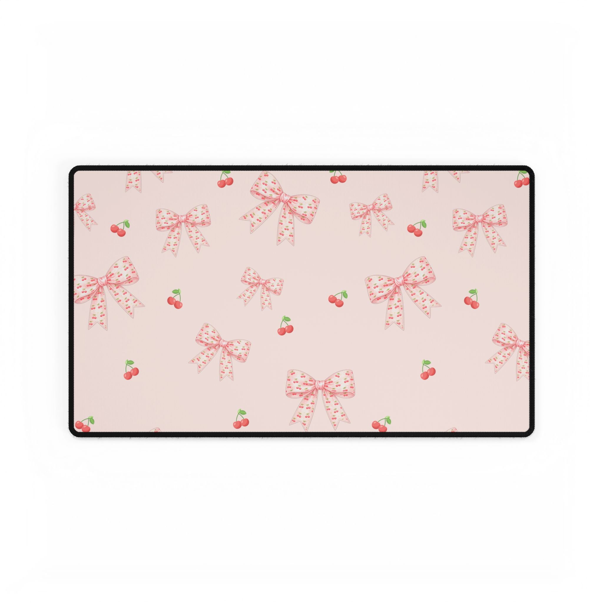 Cherries and Bows On Pink Desk Mats and Mouse pads, Office Decor, Birthday Gifts, Home Workspace