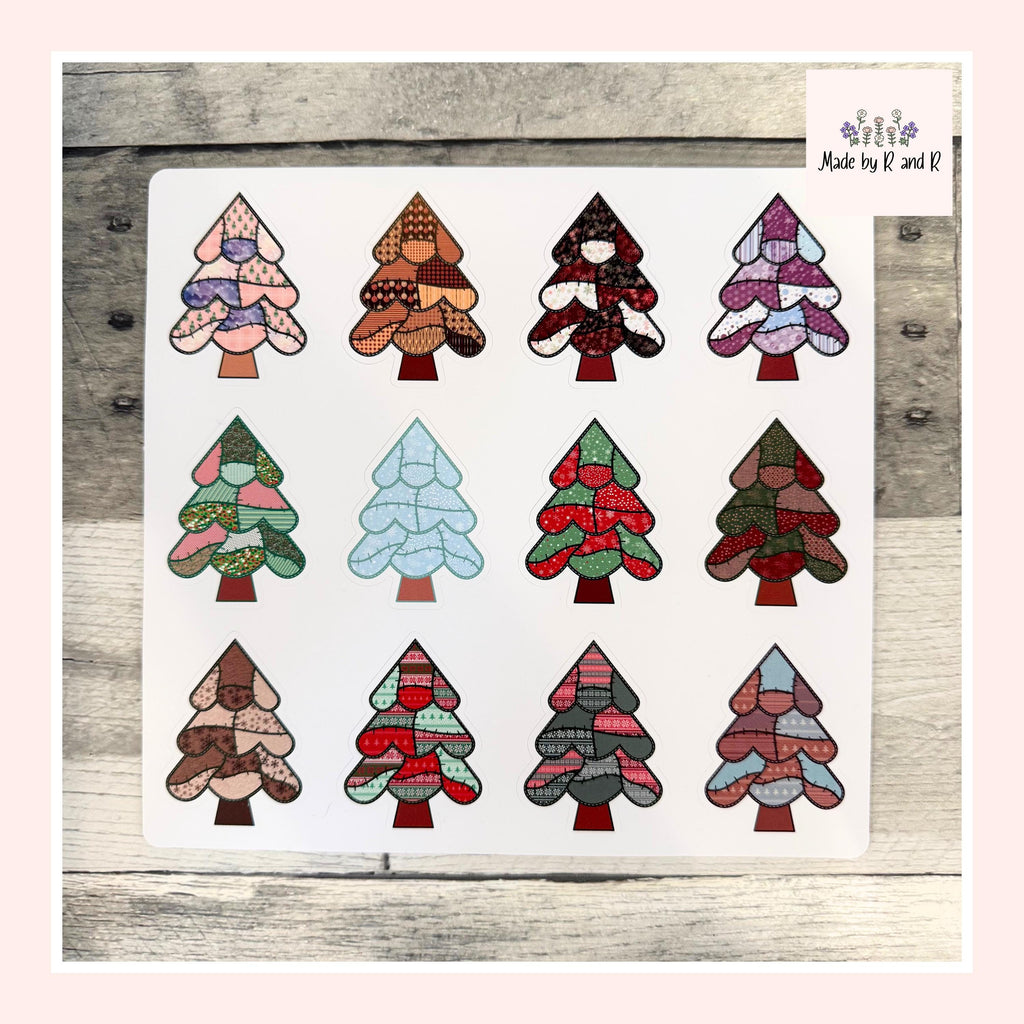Patchwork Christmas Tree Stickers (set of 12)