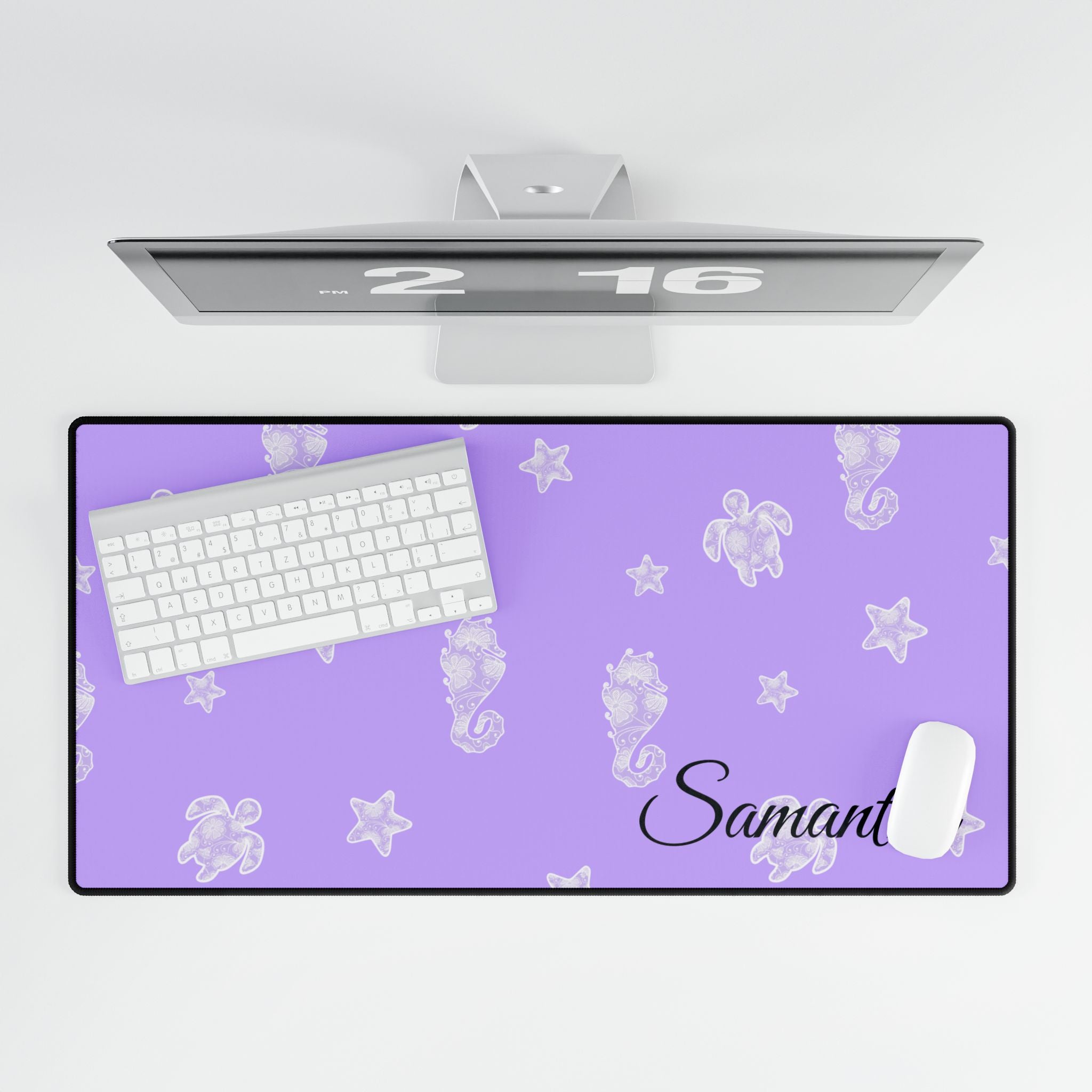 Purple Ocean Desk Mats and Mouse pads with Lace Seahorses and Turtles, Office Decor, Christmas Gifts, Home Workspace