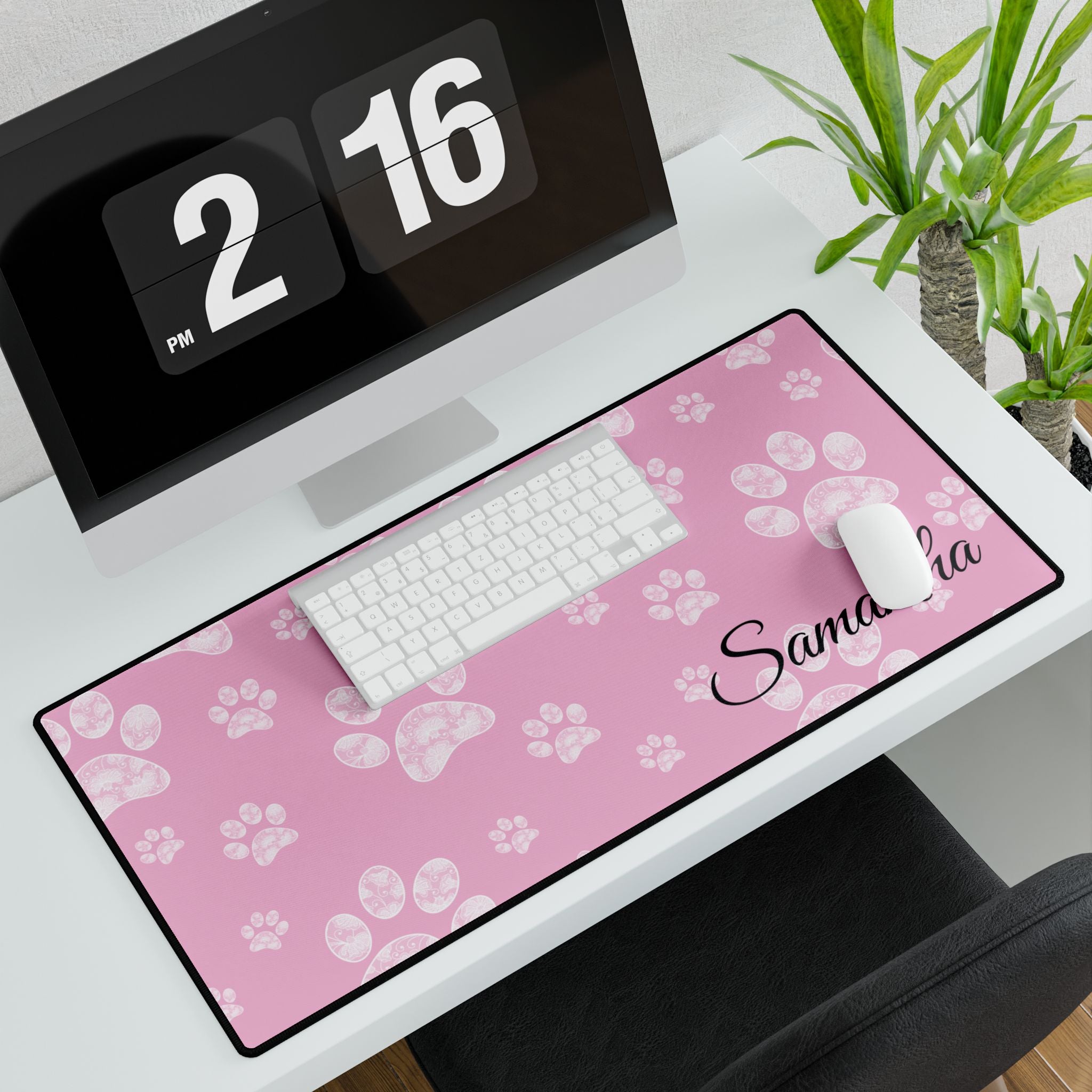 Personalized Pink Paw Print Desk Mats and Mouse pads with Lace Seahorses and Turtles, Office Decor, Christmas Gifts, Home Workspace