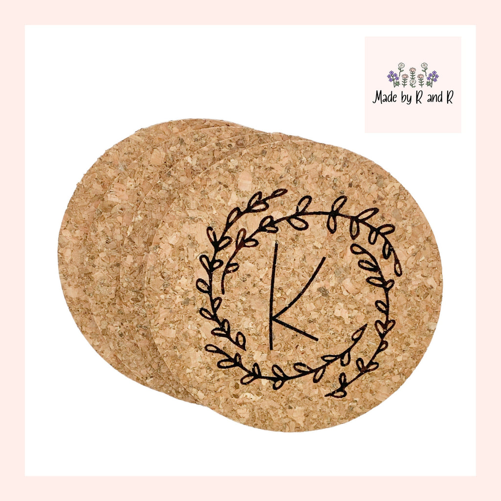 Monogram Wreath Coasters, Set of 4