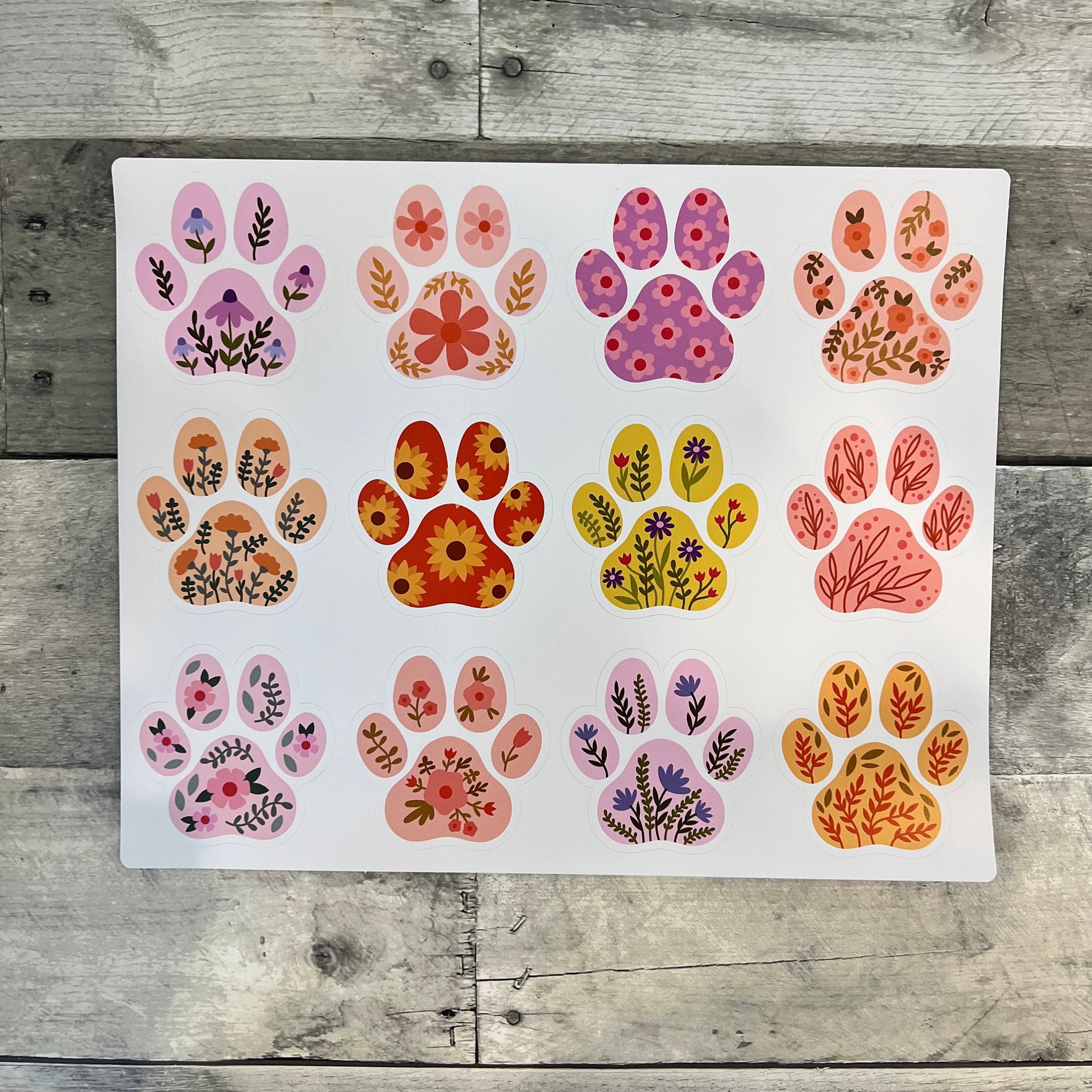 Floral Paw Print Stickers (set of 12)