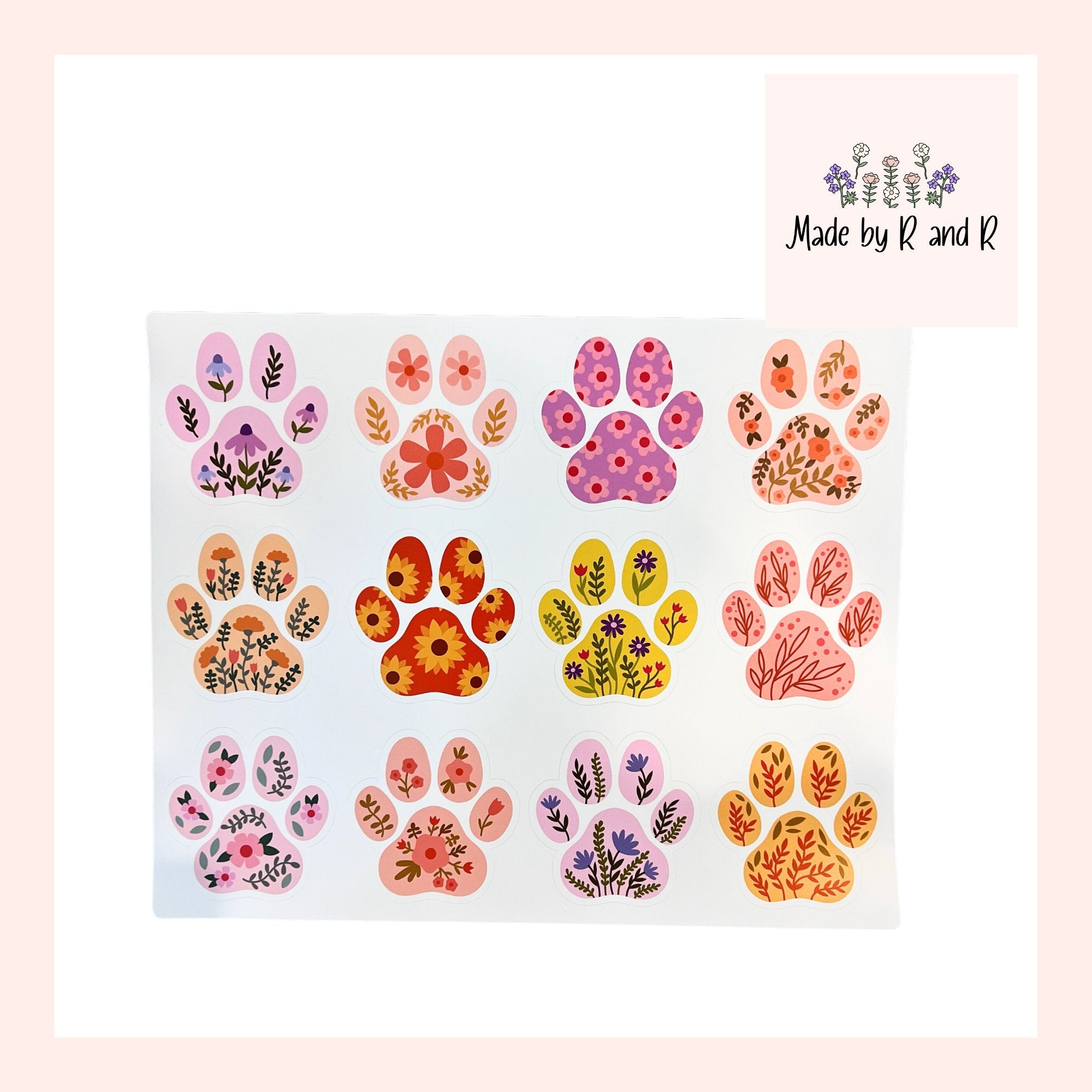 Floral Paw Print Stickers (set of 12)