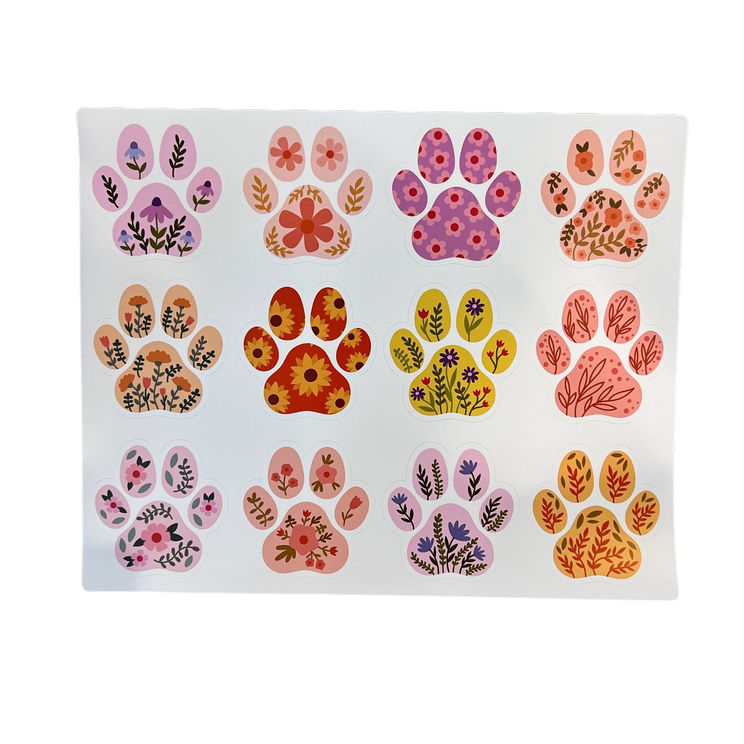 Floral Paw Print Stickers (set of 12)