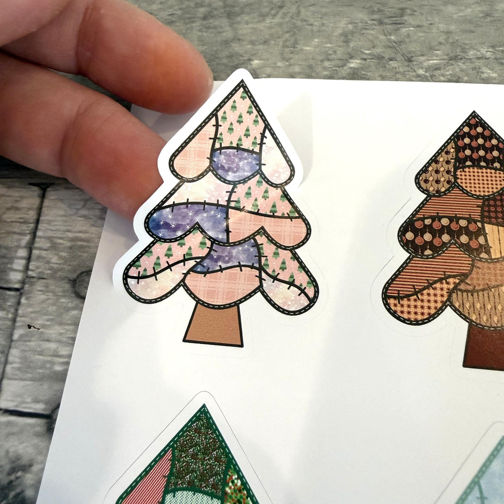 Patchwork Christmas Tree Stickers (set of 12)