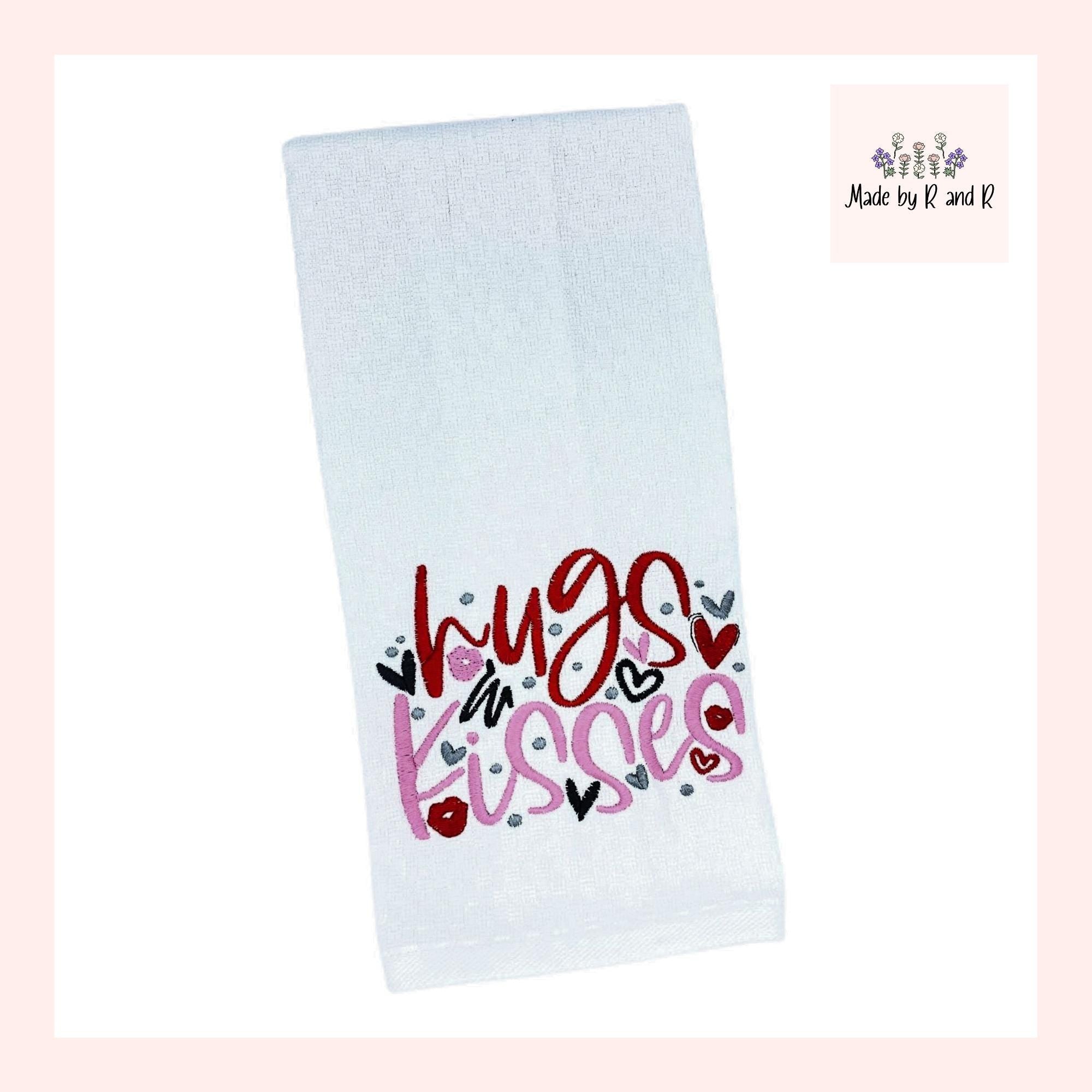 Hugs and Kisses Embroidered Kitchen Dish Towel