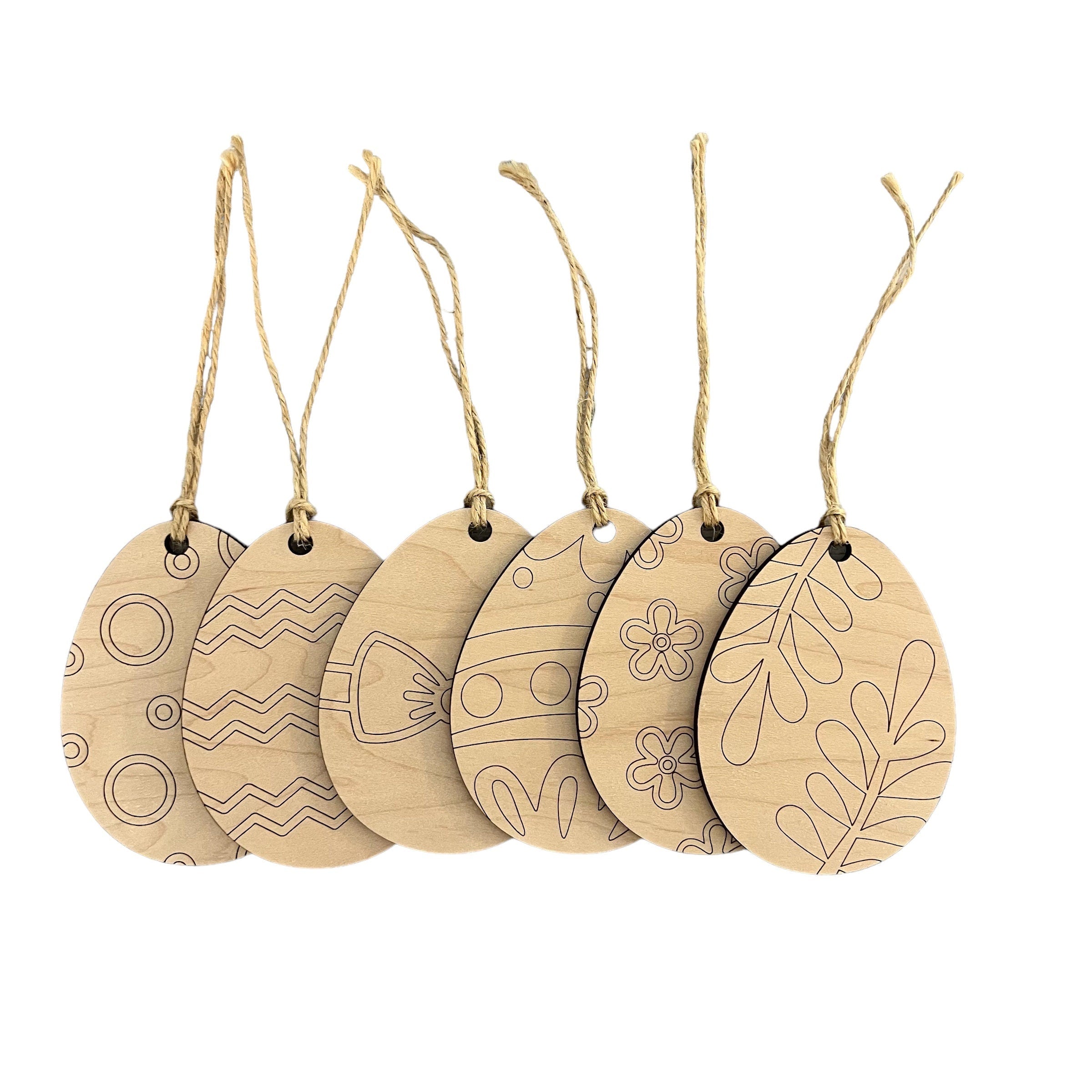 Wood Easter Egg Ornaments For Coloring (Set of 6)
