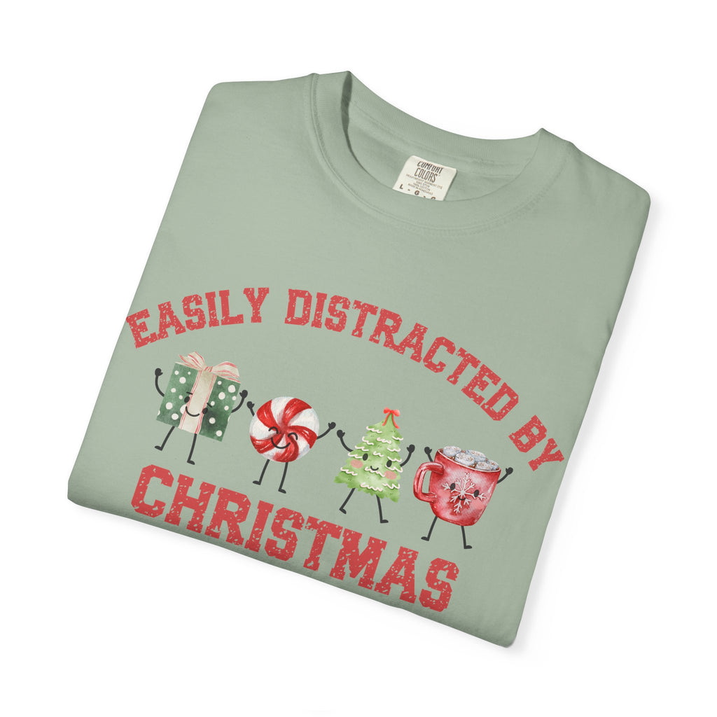 Easily Distracted by Christmas T-Shirt, Funny Holiday Graphic Tee