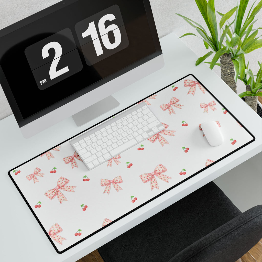 Cherries and Bows Desk Mats and Mouse pads, Office Decor, Birthday Gifts, Home Workspace
