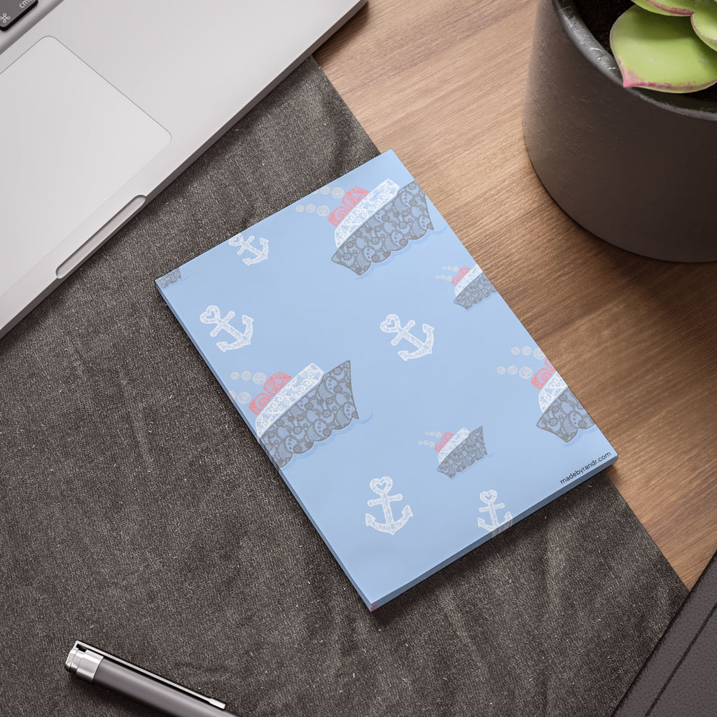 Blue Nautical Post-It Note Pads, Cruise Themed Sticky Notes, Cruise Ship Memo Pads, Perfect for Cruise Gifts